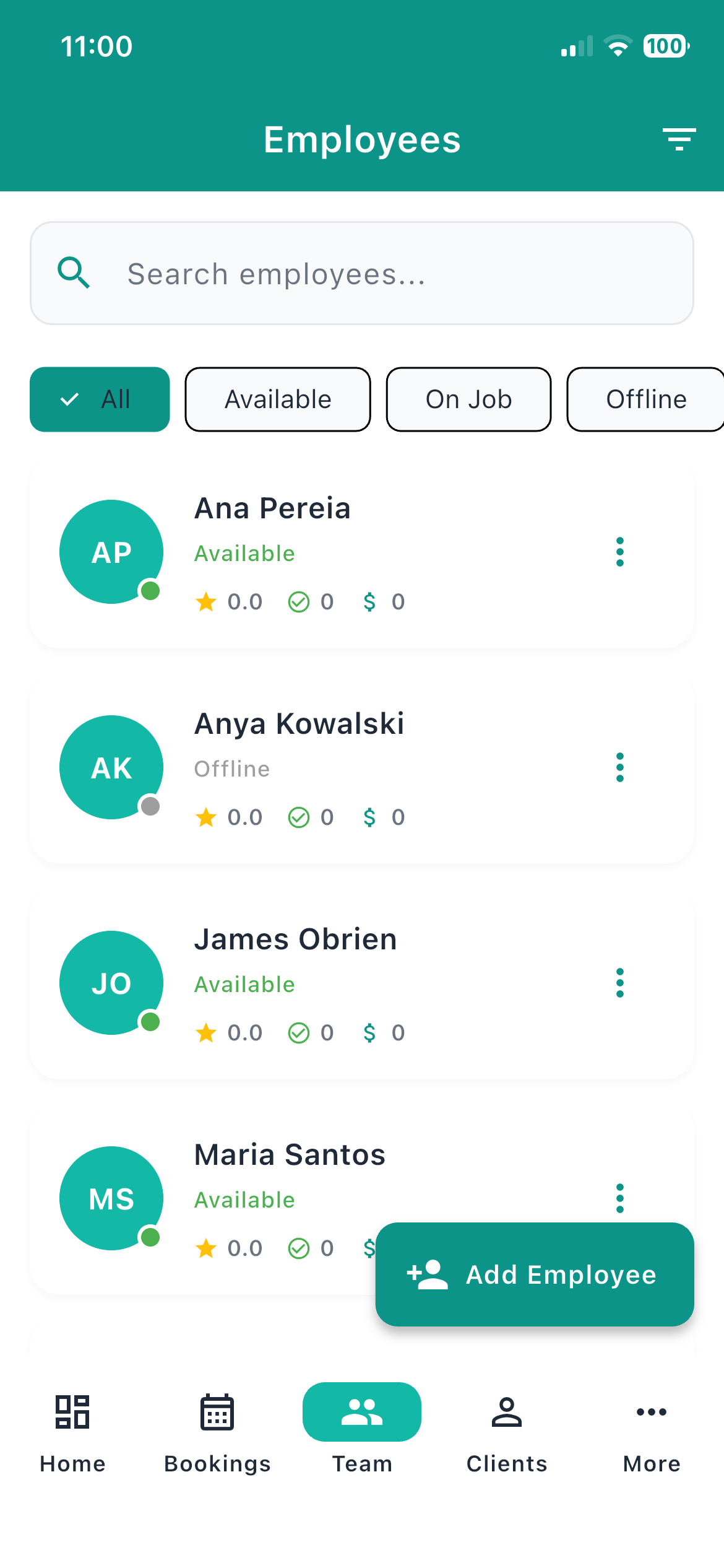 Employees screen showing your whole team